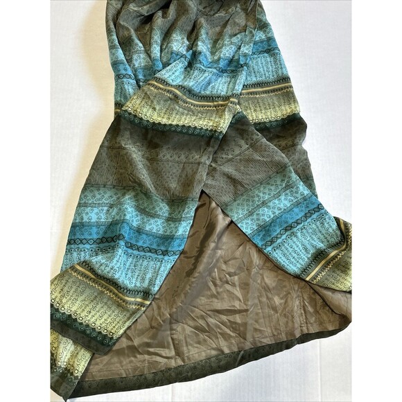 Vintage SPENCER JEREMY 100% Silk Long Skirt Sz 8 Floral Blue Olive Faux Wrap - Picture 7 of 7